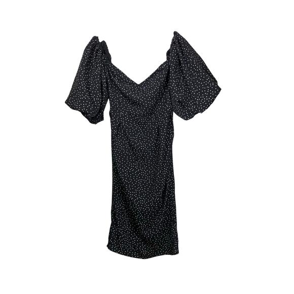Pretty Little Thing Black Polka Dot Puff Sleeve Midi Dress 18 NWT - Picture 2 of 10